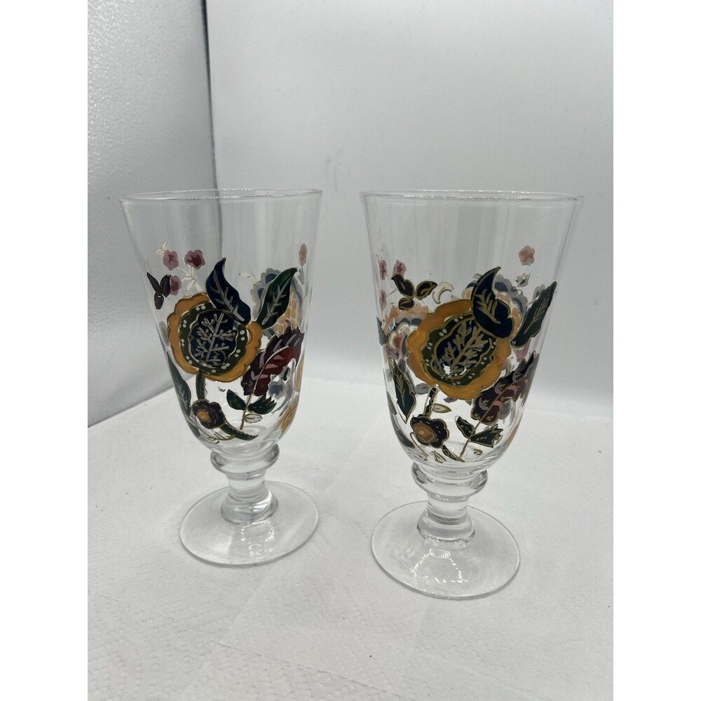 Noble Excellence Collection Hand Painted Floral Wine Goblets Set of 2 16 Oz